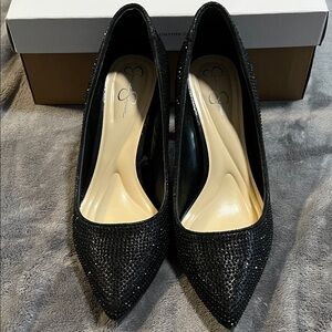 Jessica Simpson Black Rhinestone Pointed Pumps